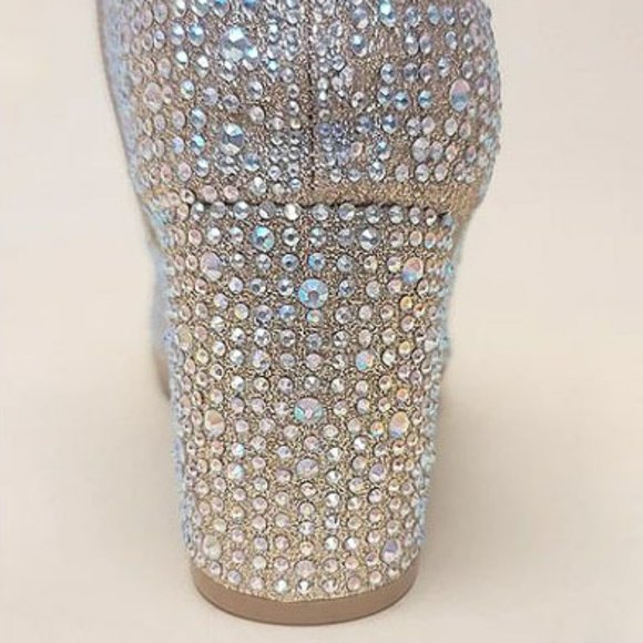 New Women Champagne Gold Rhinestone Glitter Pointy Ankle Boots Booties - Picture 8 of 9